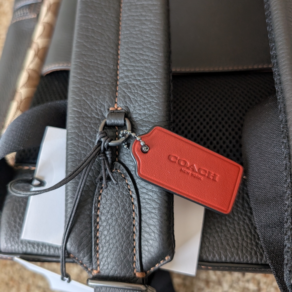 Coach Tan and Black Backpack with Leather Accents and Structured Shape - Picture 3 of 9